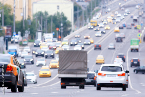 day traffic traffic jam in the city on the highway cars / transport concept, city traffic metropolis view landscape