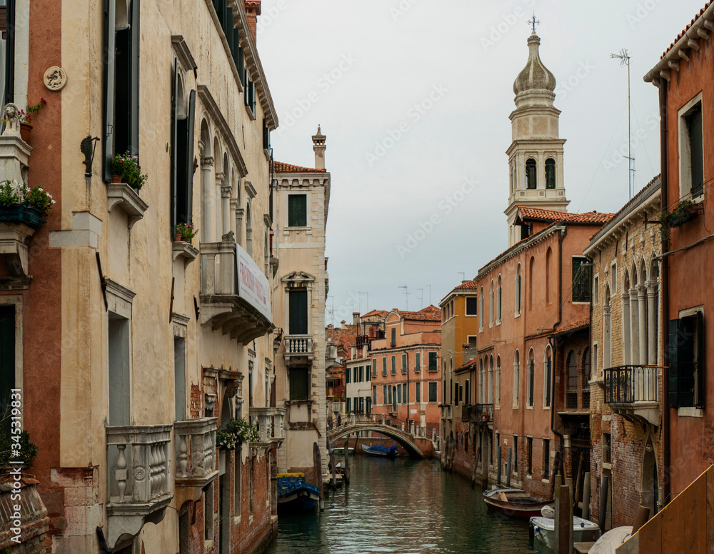 City scenery with canal in Venice, Italy