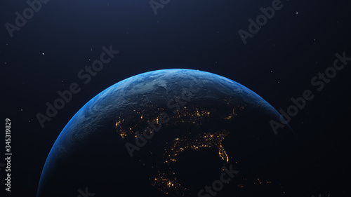 Earth at he night. Abstract wallpaper. City lights on planet. Civilization. 