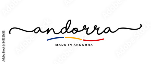 Made in Andorra handwritten calligraphic lettering logo sticker flag ribbon banner