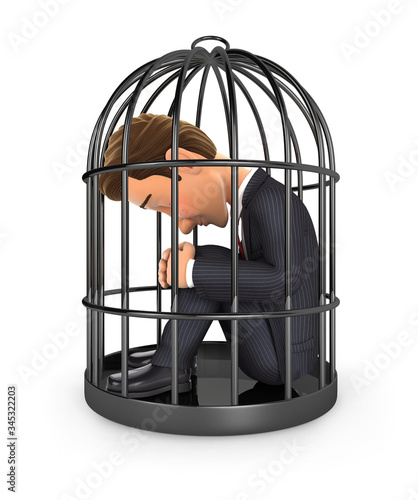 3d businessman locked in a cage