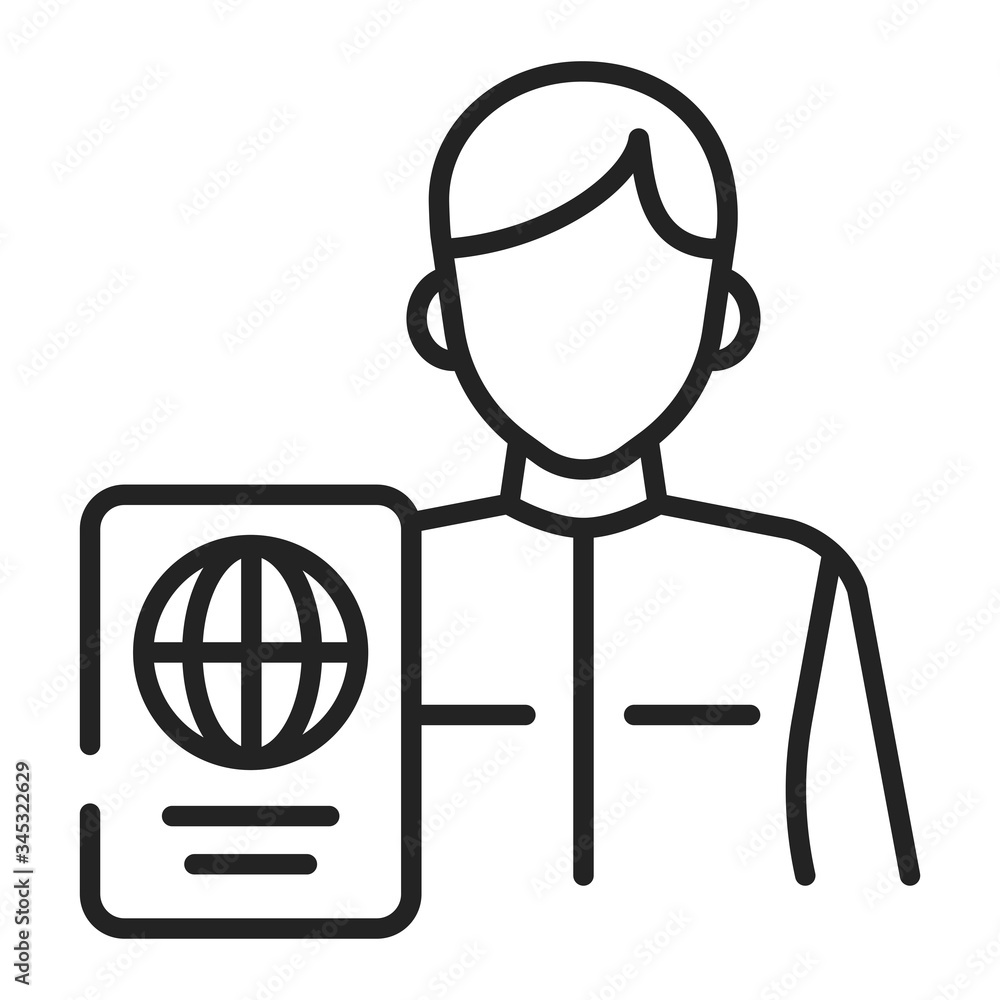 Passport control black line icon. Area in an airport where passports are checked. Pictogram for web page, mobile app, promo. UI UX GUI design element. Passport control black line icon. Area in an airport where passports are checked. Pictogram for web page, mobile app, promo. UI UX GUI design element.