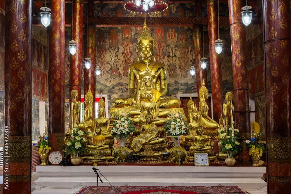 principle Buddha image of the third grade royal monastery, Wat Yai Intharam, Chonburi province, Thailand since Si Ayutthaya age