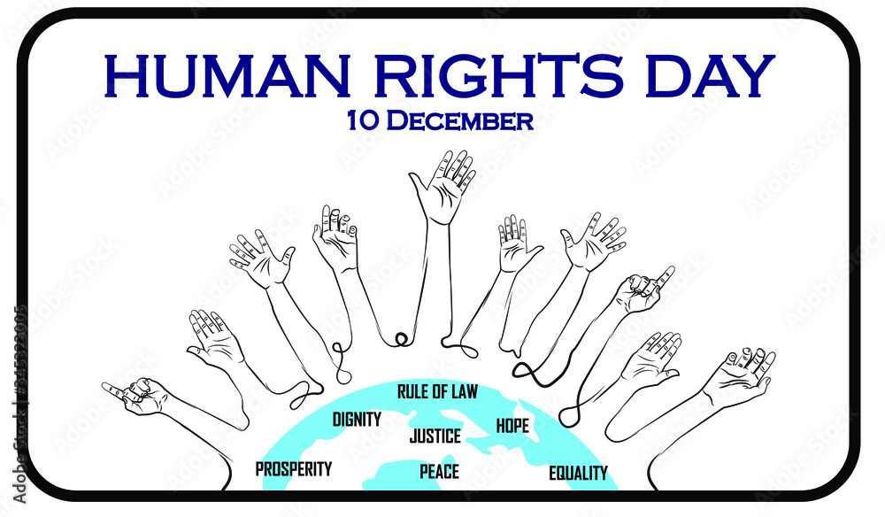 Human Rights Day banner , 10th December.design illustration HAND UP - obrazy, fototapety, plakaty 