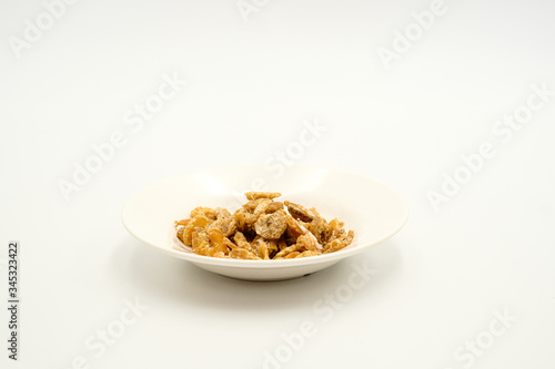 Dried shrimps, am East Asian cuisines, shots on isolated white background.