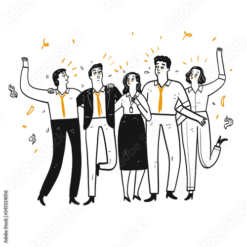 Company employee or businessman Walk in line Talk happily