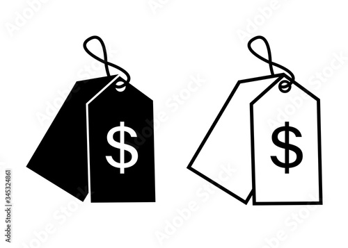 Price tag with dollar sign icon. Black vector tag label template. Badge for price flat icons