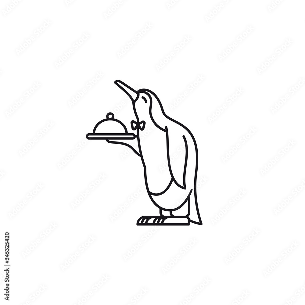 Obraz premium Penguin waiter vector line icon