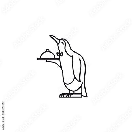 Penguin waiter vector line icon