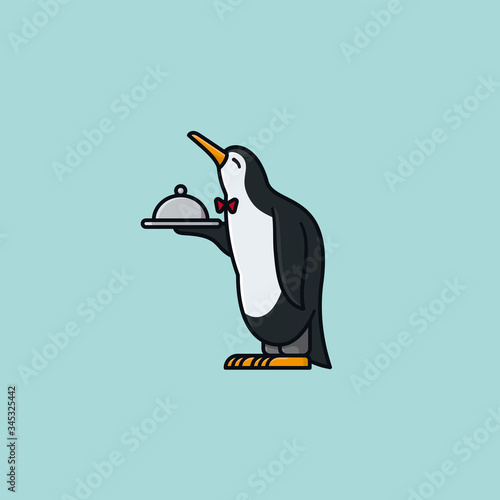 Servile waiter penguin vector illustration  for Waiters Day on May 16 photo