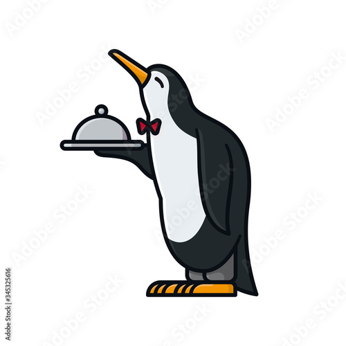 Servile waiter penguin isolated vector illustration for Waiters Day on May 16