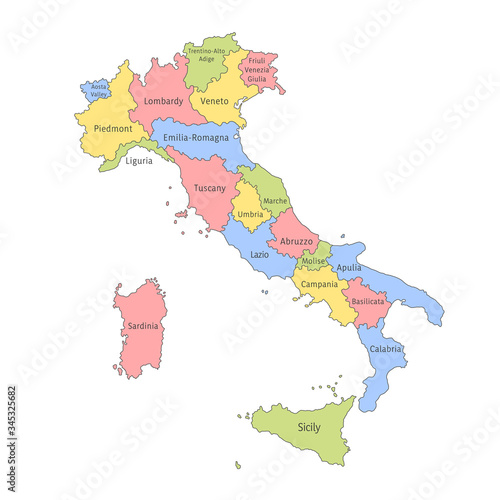 Vector illustration: Italy map with the borders of the regions. Administrative division of Italy