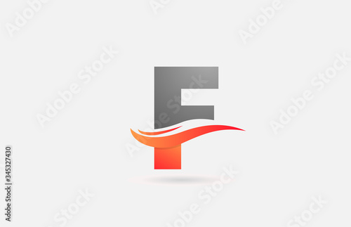 orange grey F alphabet letter logo icon for business and company with swoosh design