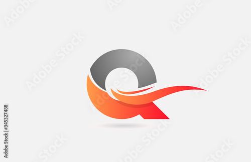 orange grey Q alphabet letter logo icon for business and company with swoosh design