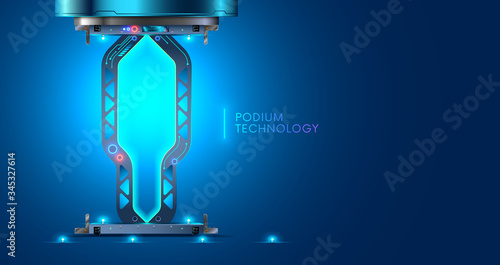 Blank display, stage or podium for show product or people model in futuristic cyberpunk style. Technology environment for demonstrating design. Industry scene, platform or pedestal in 3d cyberspace.