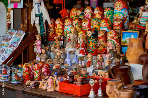 Belarus  Minsk  August 2019. A small street shop selling Souvenirs. A large assortment of Souvenirs.