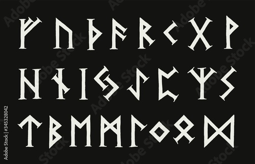 The Elder Futhark runes. Old Germanic occult alphabet. Serif runes type.