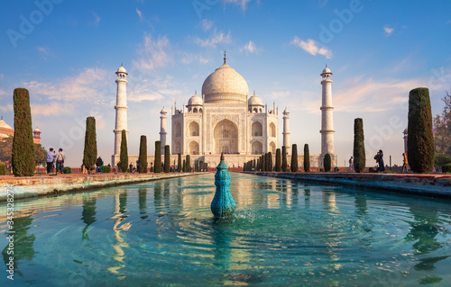 Taj Mahal monument, beautiful day view, India