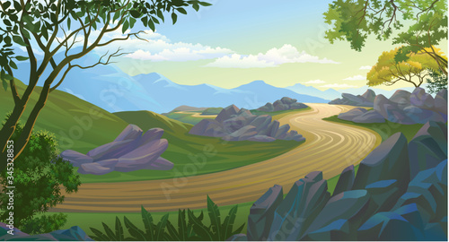 View of the mountains from a distant pathway