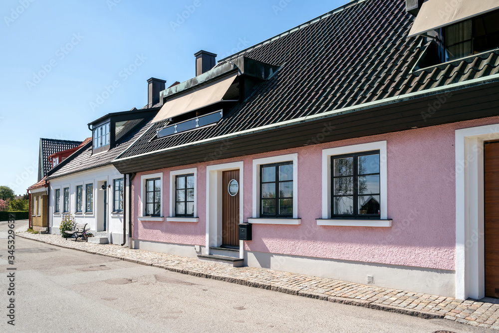 Typical architectural street scene from the small Swedish city Ystad in south Sweden.