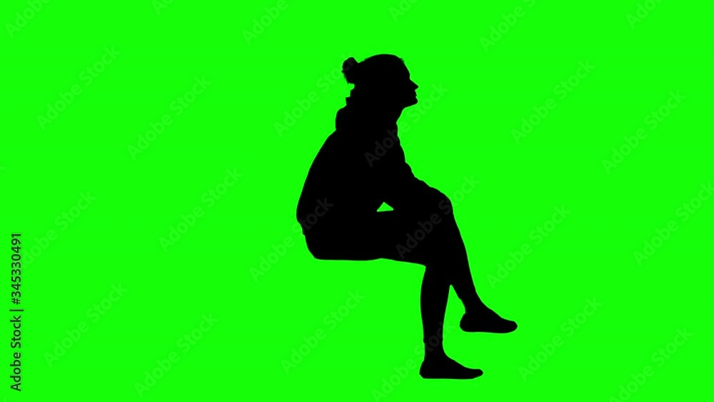Casual Lady Sitting and Waiting Green Screen Silhouette Casual Lady Sitting and Waiting Green Screen Silhouette