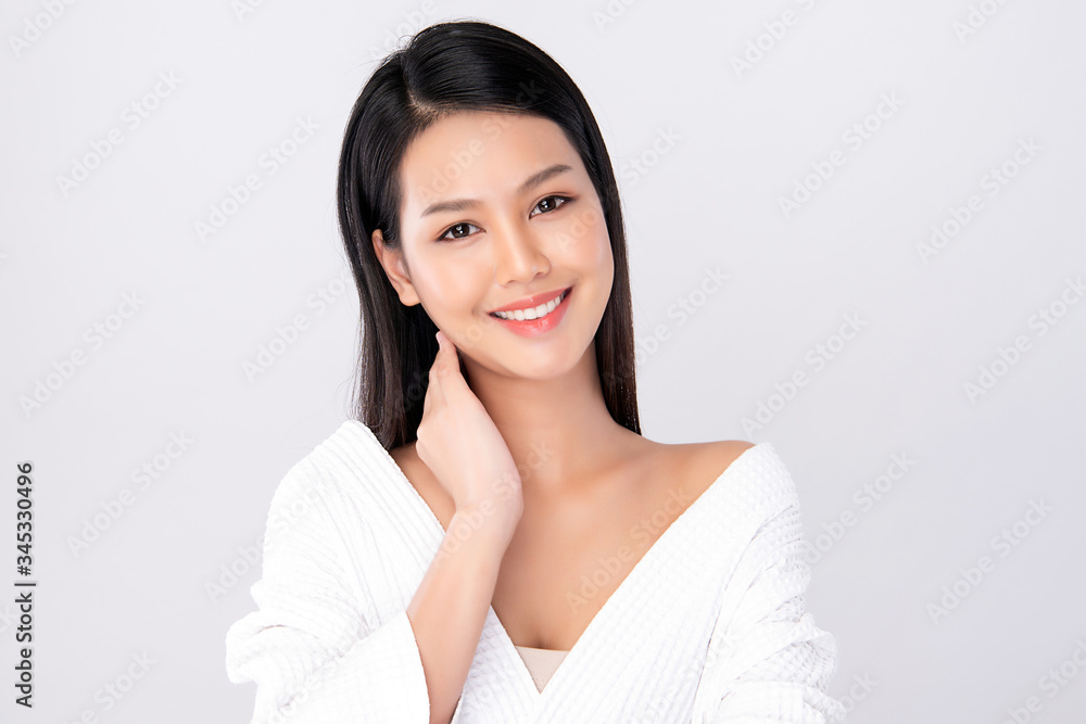 Beautiful Young Asian Woman with Clean Fresh Skin. Face care, Facial treatment, Cosmetology, beauty and healthy skin and cosmetic concept, woman beauty skin isolated on white background Beautiful Young Asian Woman with Clean Fresh Skin. Face care, Facial treatment, Cosmetology, beauty and healthy skin and cosmetic concept, woman beauty skin isolated on white background