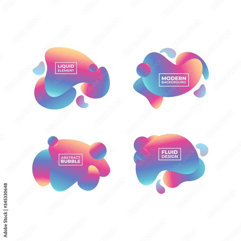 Set of vector abstract liquid shape graphic elements. Colorful gradient fluid design. Template for presentation, logo, banner. Set of vector abstract liquid shape graphic elements. Colorful gradient fluid design. Template for presentation, logo, banner.
