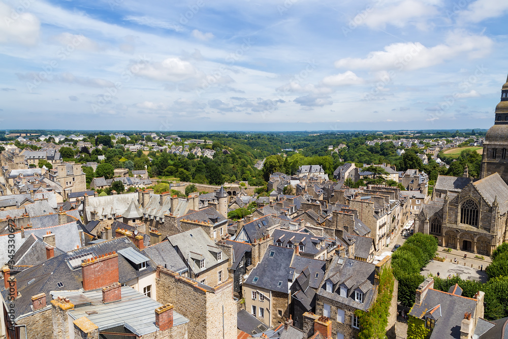Dinan, France. Beautiful aerial view of the historic city center