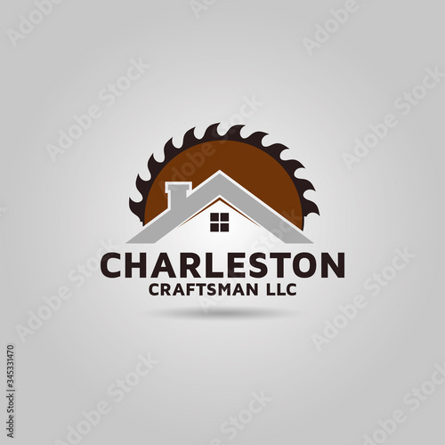 Wood home laser cutting machine vector logo design.