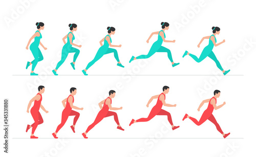Woman and Man Run cycle animation sprite sheet. Flat Style. isolated on white background