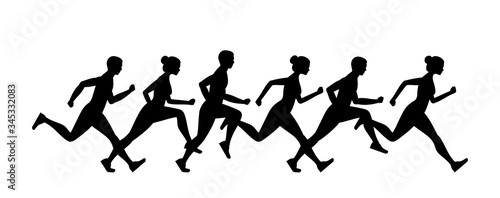 Jogging people. Runners group in motion. Flat Style. isolated on white background