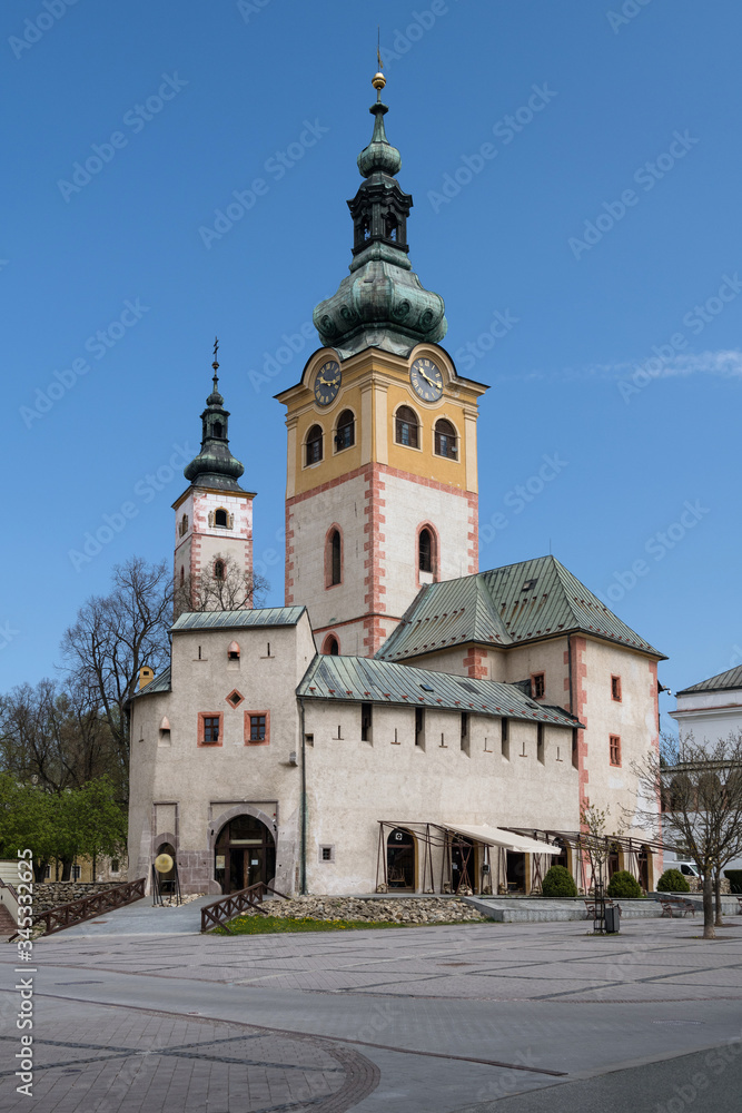 Banska Bystrica Town Castle with clock tower and barbican, Slovakia