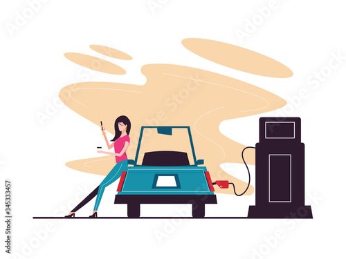 Gas Station with Woman Fueling a Car