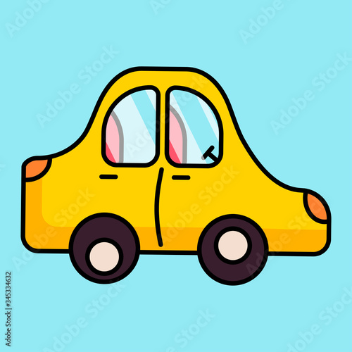 illustration with cartoon toy car. yellow passenger car