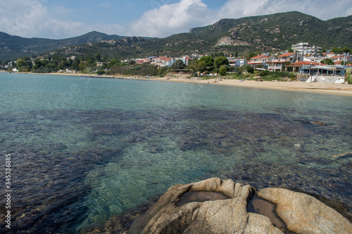 Clear water view from rock island in White sea.