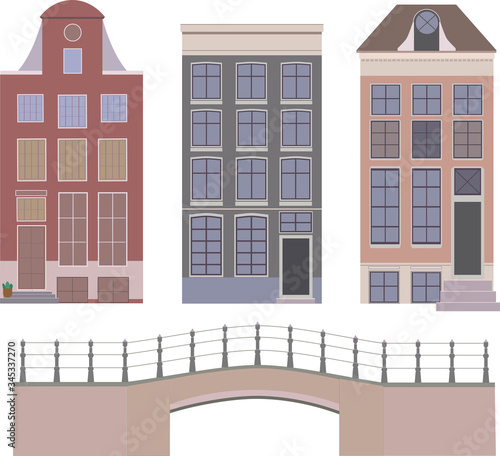 Houses on the bridge Old european town, stone bridge with iron fencing