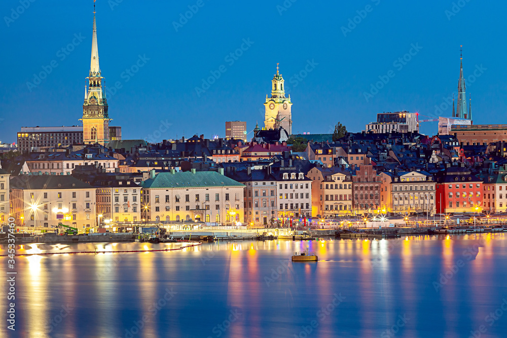 Fototapeta premium Stockholm. City embankment at sunset.