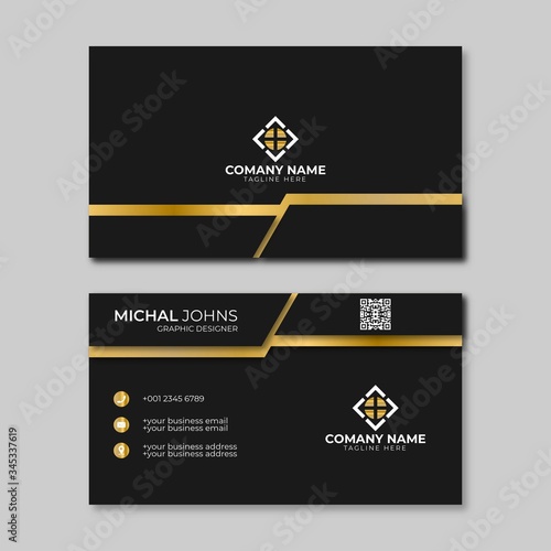 Business card black and gold vector template