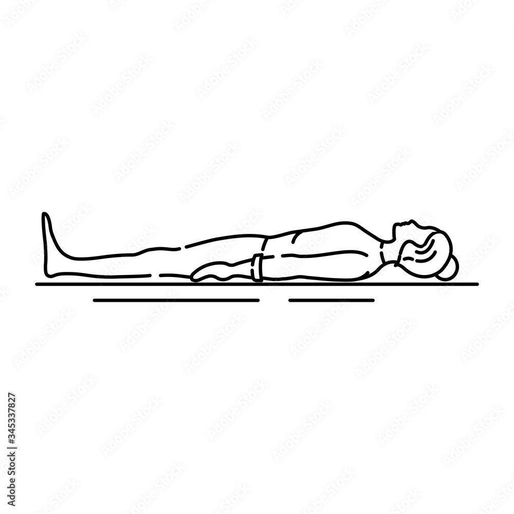 Corpse Pose Savasana black line icon. Asana in hatha yoga. Pictogram for web page, mobile app, promo. UI UX GUI design element. Editable stroke Corpse Pose Savasana black line icon. Asana in hatha yoga. Pictogram for web page, mobile app, promo. UI UX GUI design element. Editable stroke