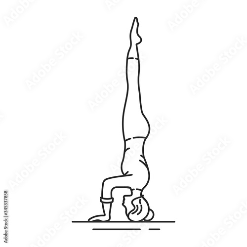 Salamba Sirsasana black line icon. The body is completely inverted, and held upright supported by the forearms and the crown of the head. UI UX GUI design element. Editable stroke