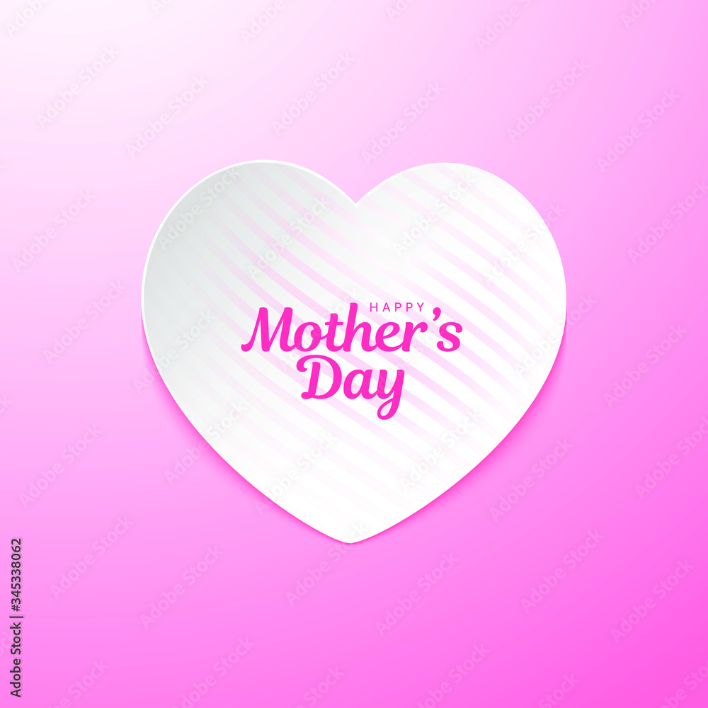 Fresh sugar pink design of Happy Mothers day greetings card. Happy Mothers day card with heart shape on line pattern.