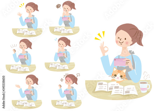 スマホ　若い女性　表情　人物セット