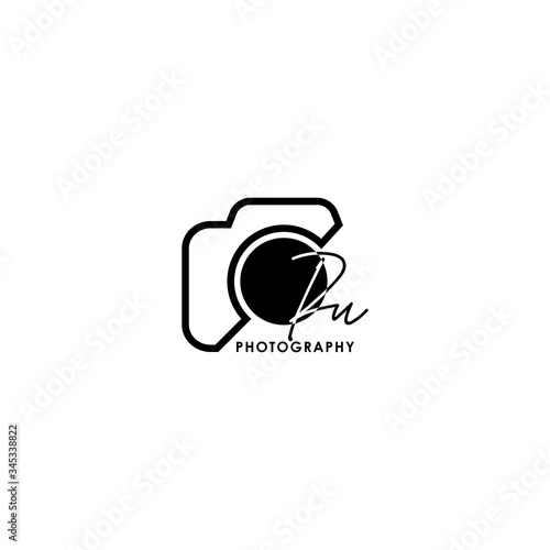 Initial Letter PU with camera. Logo photography simple luxury vector.