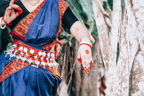 dance form indian classical feet with ghungru. close up, copy space. classical Indian culture and traditions photo