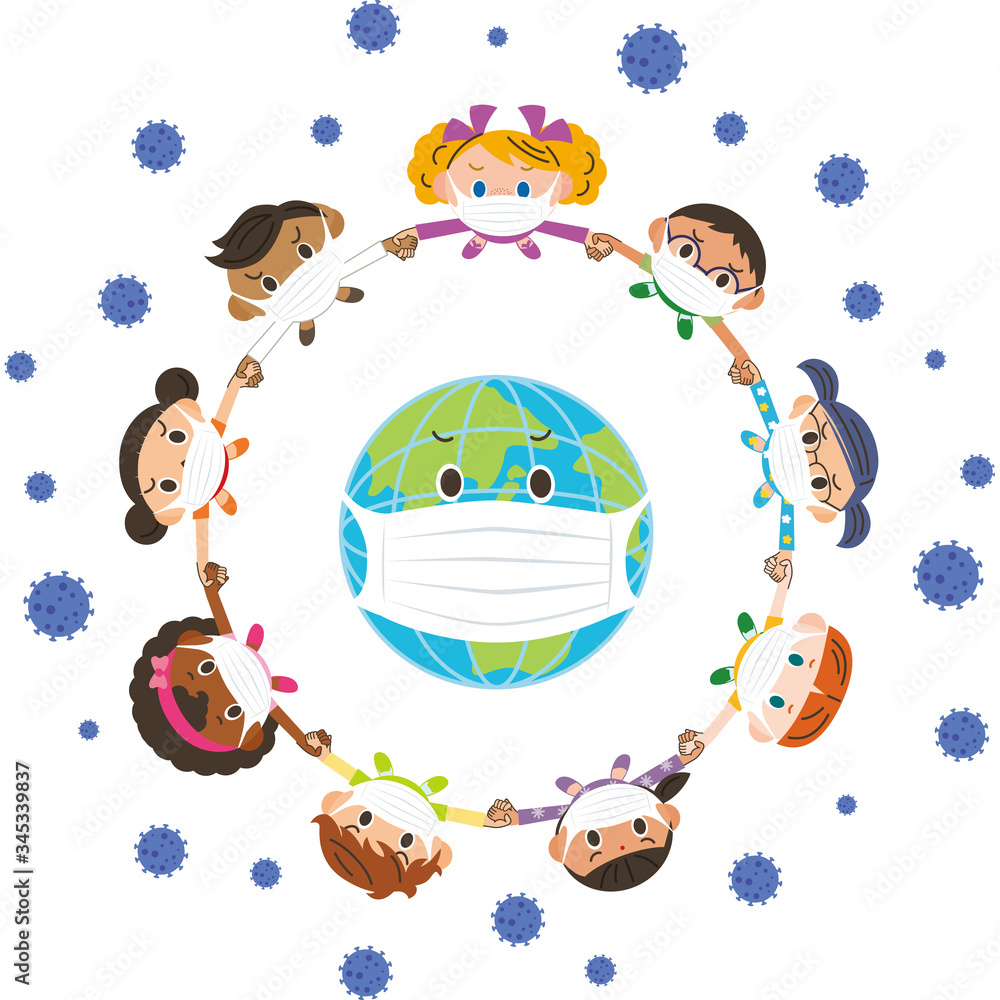Obraz premium 地球と人々がウイルス感染をブロック