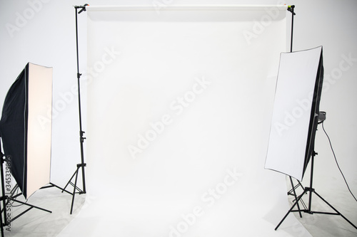Studio is empty of the photographer with professional lighting. © P Stock