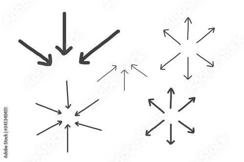 arrows Hand drawn doodle. zoom in out direction mark. Handmade sketch symbols set on a white background. vector illustration graphic design elements. © mazaya