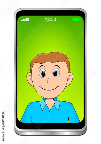 Young man using video chat on Smartphone - 3D illustration