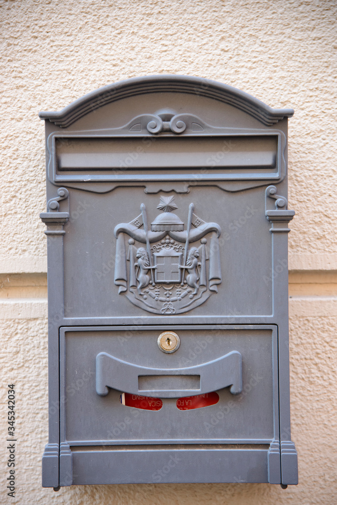Old metal mailbox, Italian post offices, in Brescia, Italy.