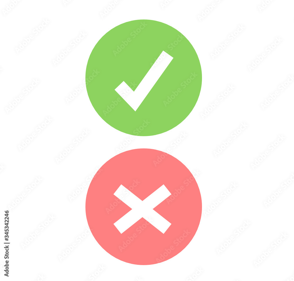 Thin line check mark icons. Green tick and red cross checkmarks flat line icons set. Vector illustration on white background Thin line check mark icons. Green tick and red cross checkmarks flat line icons set. Vector illustration on white background